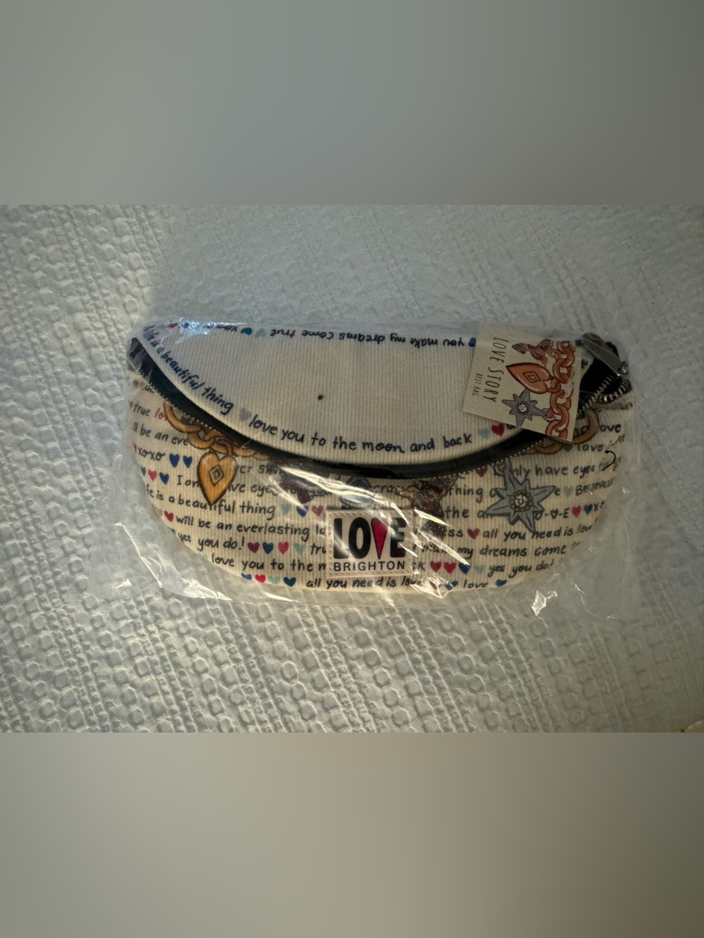 Brighton Cream Love Story Printed Coin Pouch with Multicolor Hearts